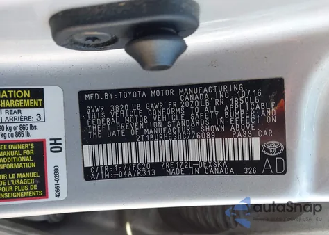 2017 Toyota Corolla Se из США, поврежденный, VIN 2T1BURHE3HC776089